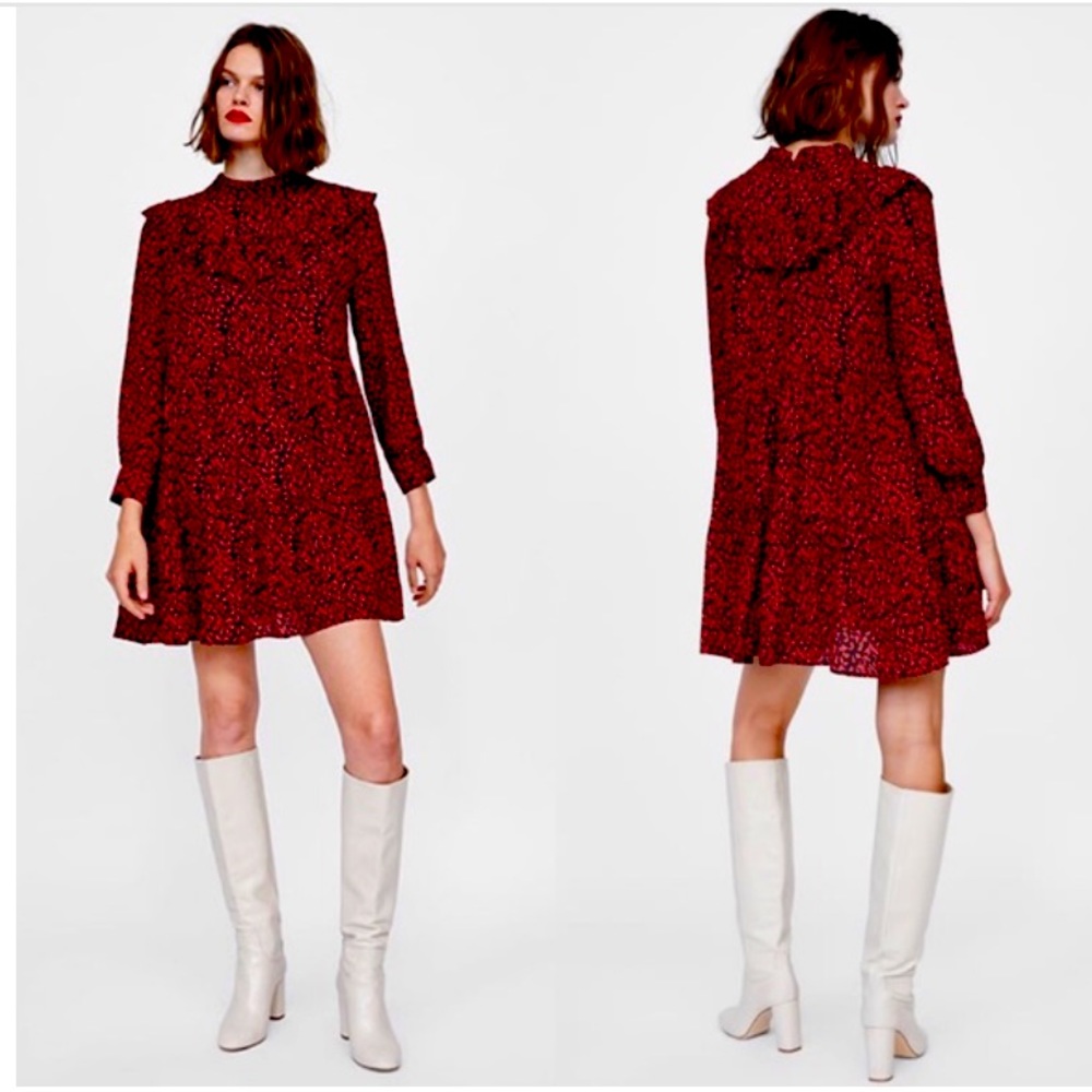 NWT Zara Red Animal Print Dress size L